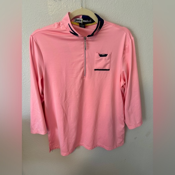Jamie Sadock Sunsense Pink Navy Quarter-Zip Pullover w Pocket Sz M golf tennis - Picture 1 of 6